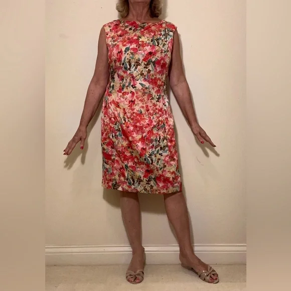 Silk Floral print Sleeveless Dress Multicolor